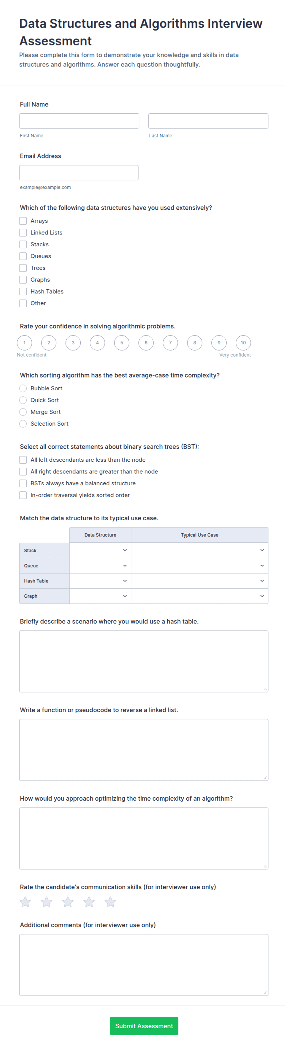 Question Form Structure Data Structures and Algorithms Interview Question Form Template | Jotform