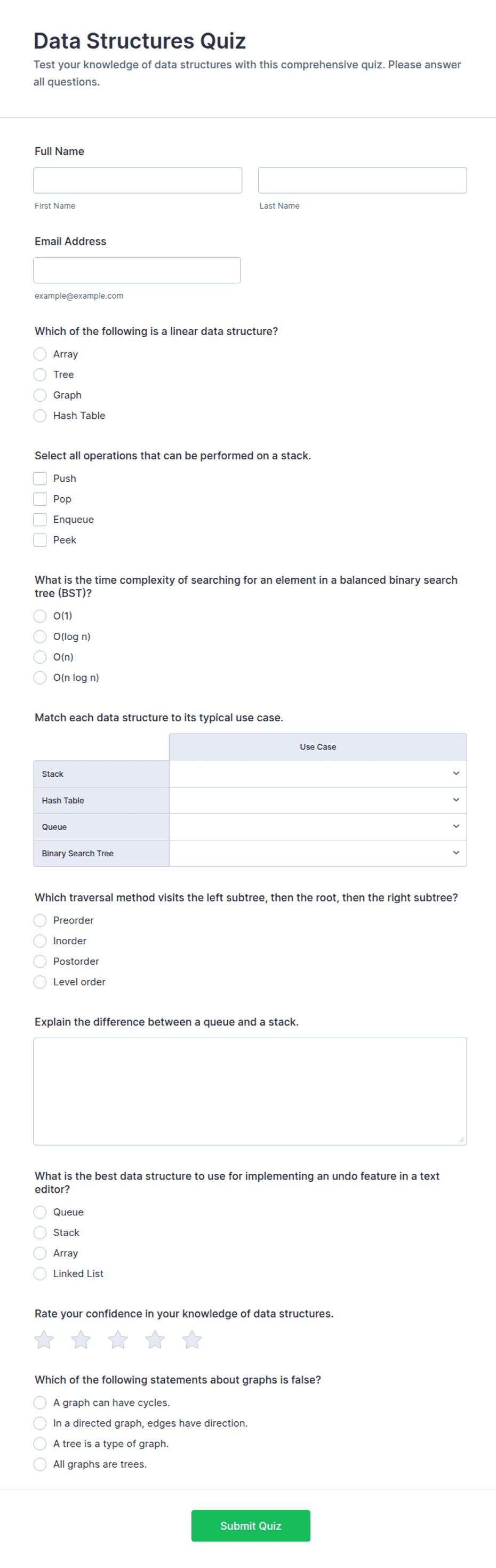 Data Structures Quiz Form Template | Jotform