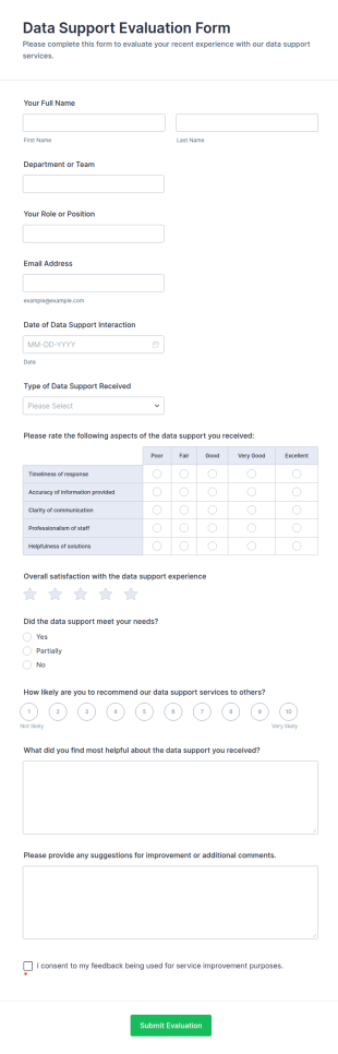 Data Support Evaluation Form Template