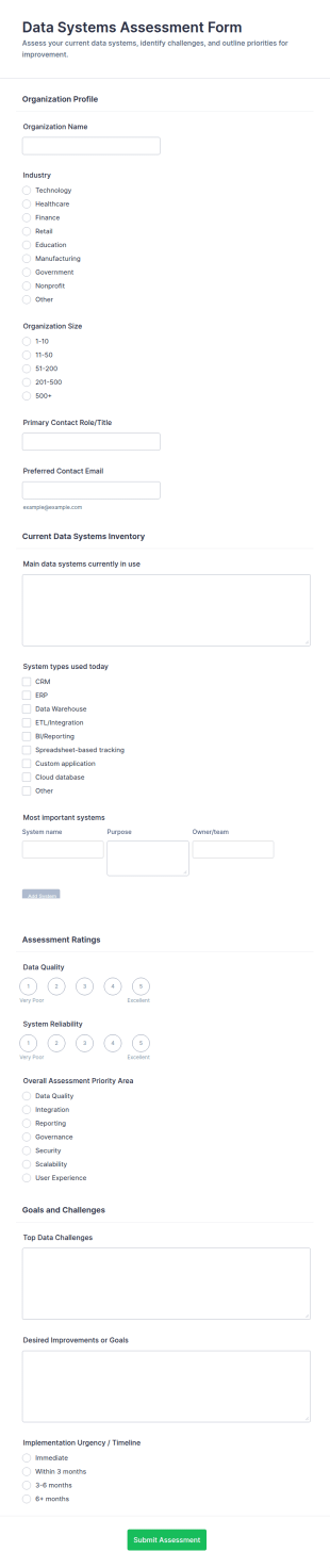 Data Systems Assessment Form Template