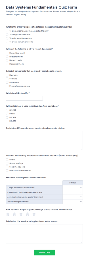 Data Systems Fundamentals Quiz Form Template