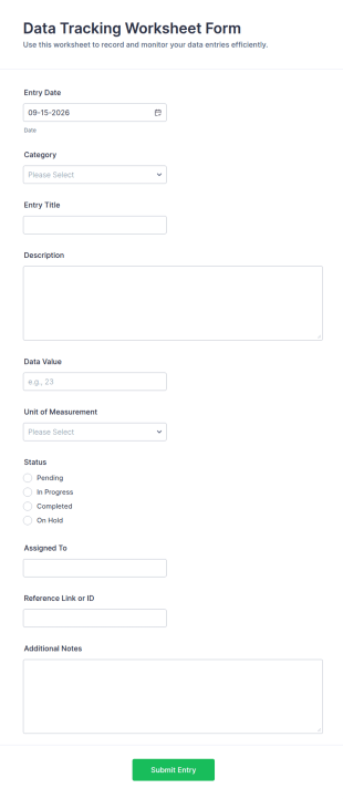 Data Tracking Worksheet Form Template