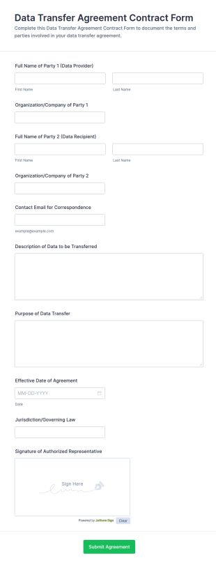 Data Transfer Agreement Contract Form Template