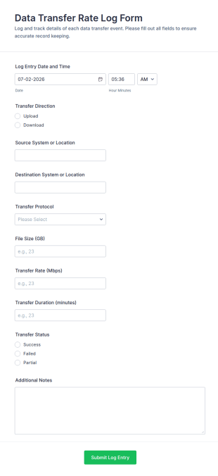 Data Transfer Rate Log Form Template