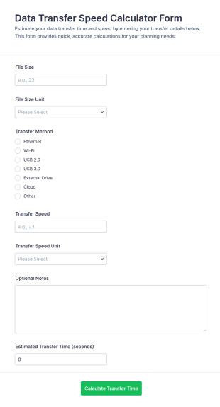 Data Transfer Speed Calculator Form Template