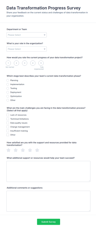 Data Transformation Progress Survey Form Template