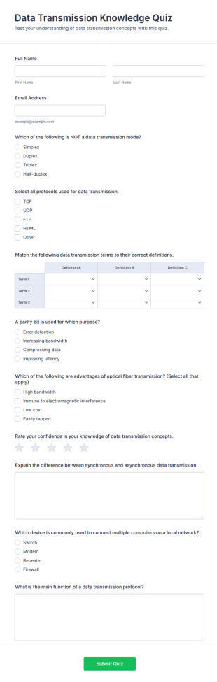 Data Transmission Knowledge Quiz Form Template