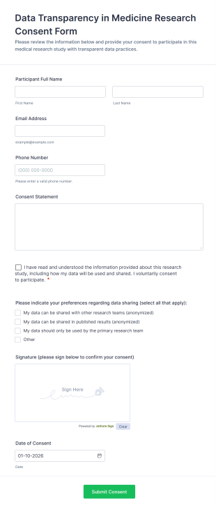 Data Transparency In Medicine Research Consent Form Template