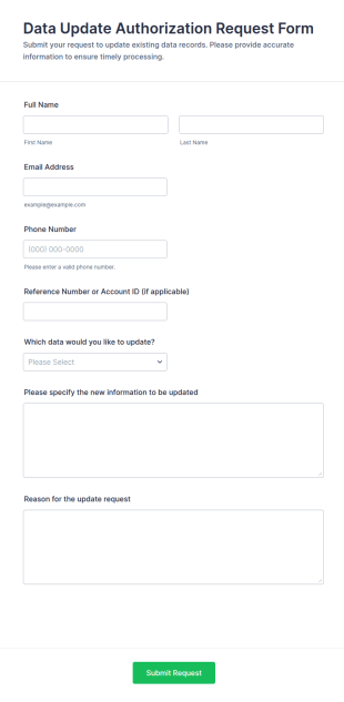 Data Update Authorization Request Form Template