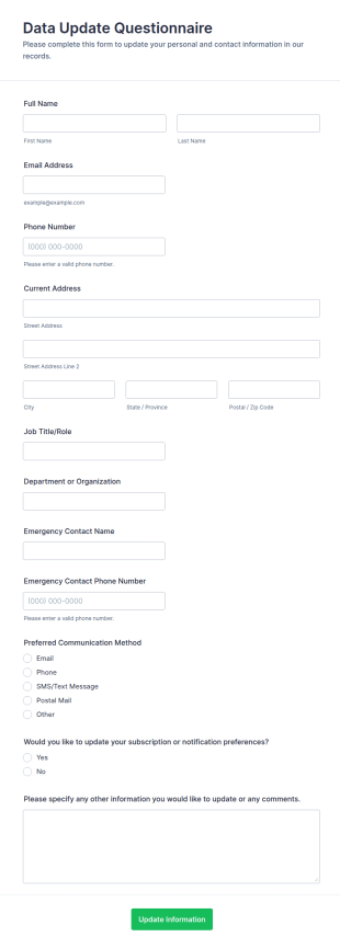 Data Update Questionnaire Form Template