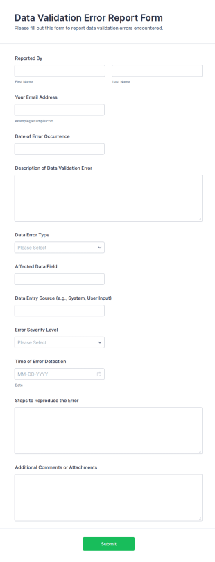 Data Validation Error Report Form Template
