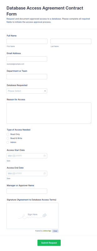 Database Access Agreement Form Template