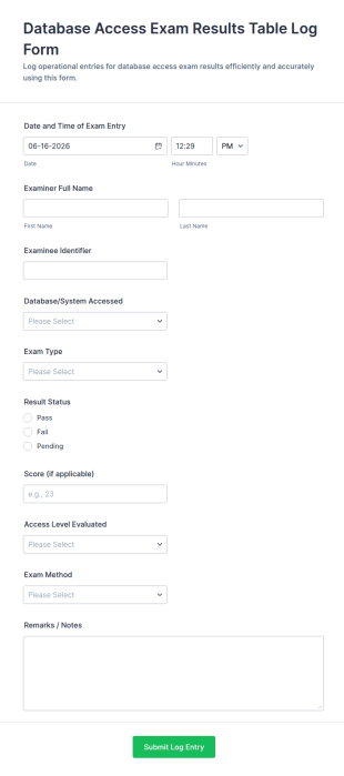 Database Access Exam Results Table Log Form Template