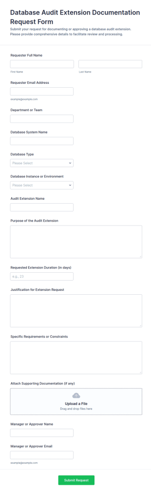 Database Audit Extension Documentation Request Form Template