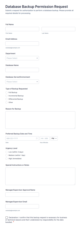 Database Backup Permission Request Form Template