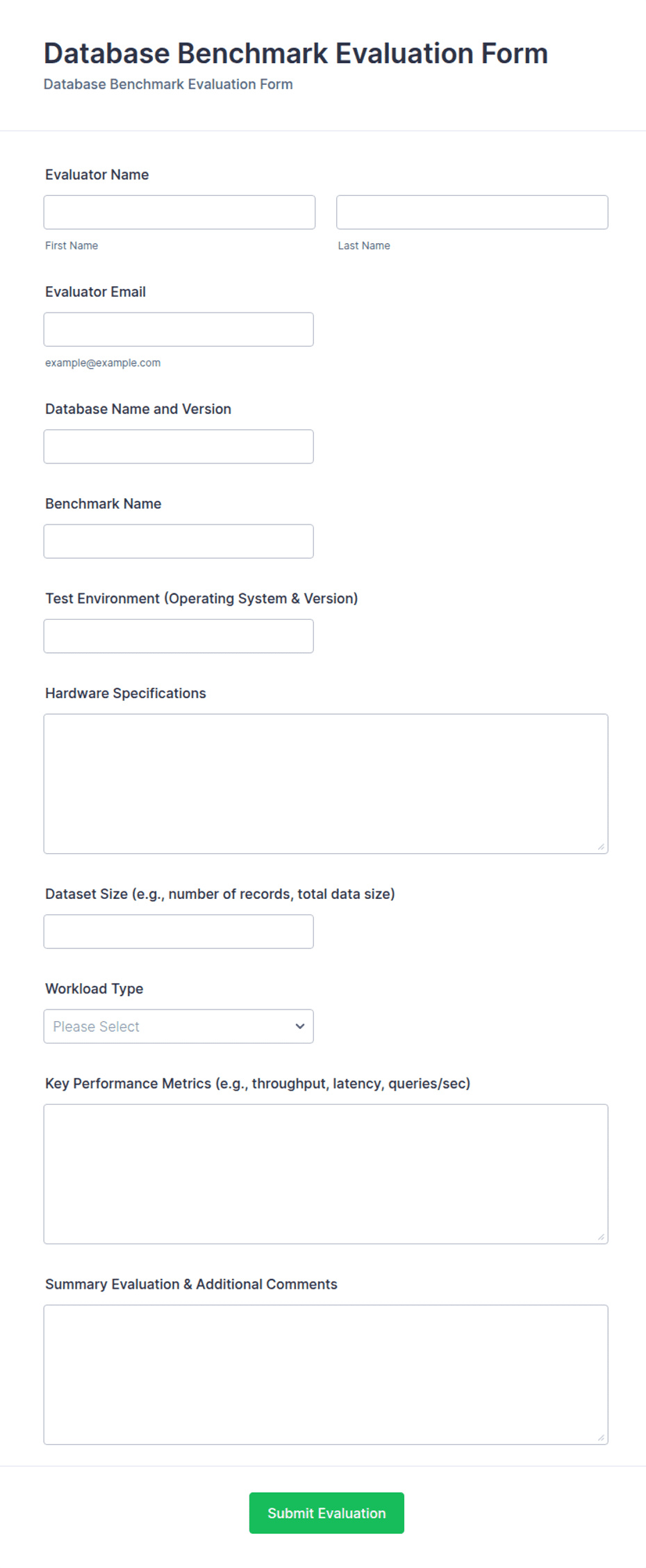 Database Benchmark Evaluation Form Template | Jotform