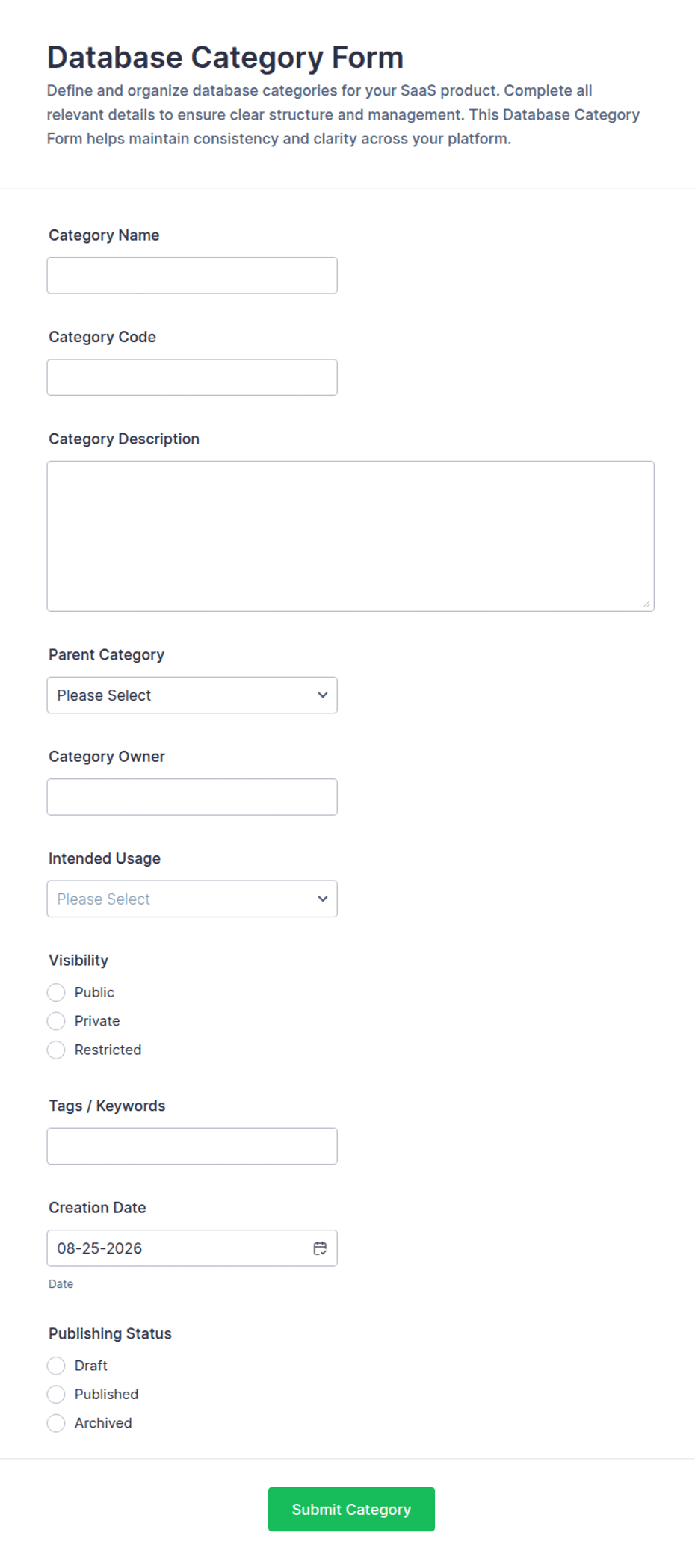 Database Category Form Template | Jotform