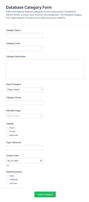 Database Category Form Template