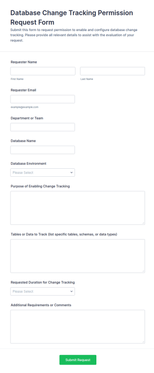 Database Change Tracking Permission Request Form Template