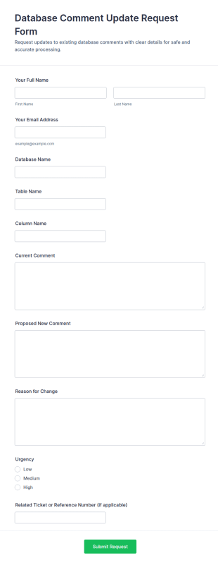 Database Comment Update Request Form Template