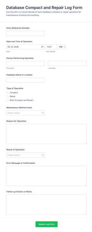Database Compact And Repair Log Form Template
