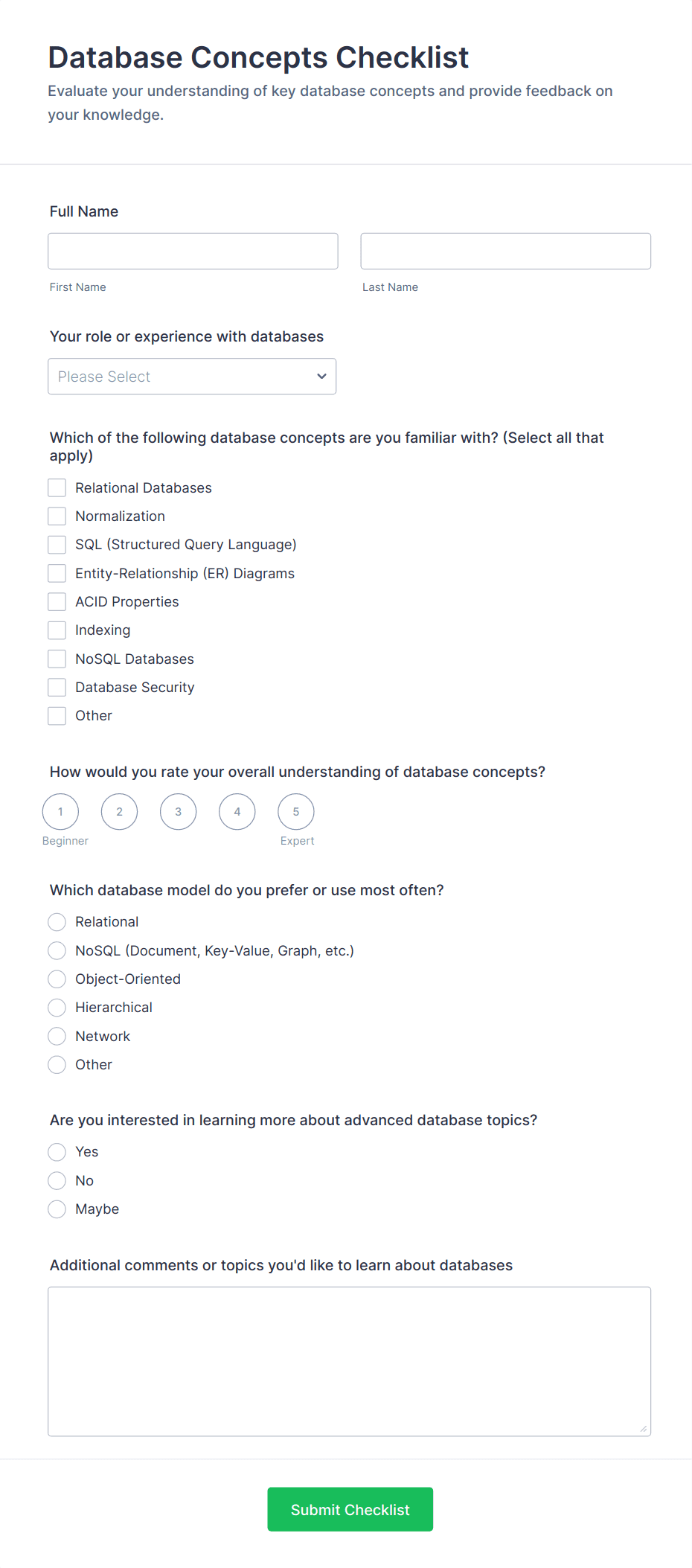 Database Concepts Checklist Form Template | Jotform
