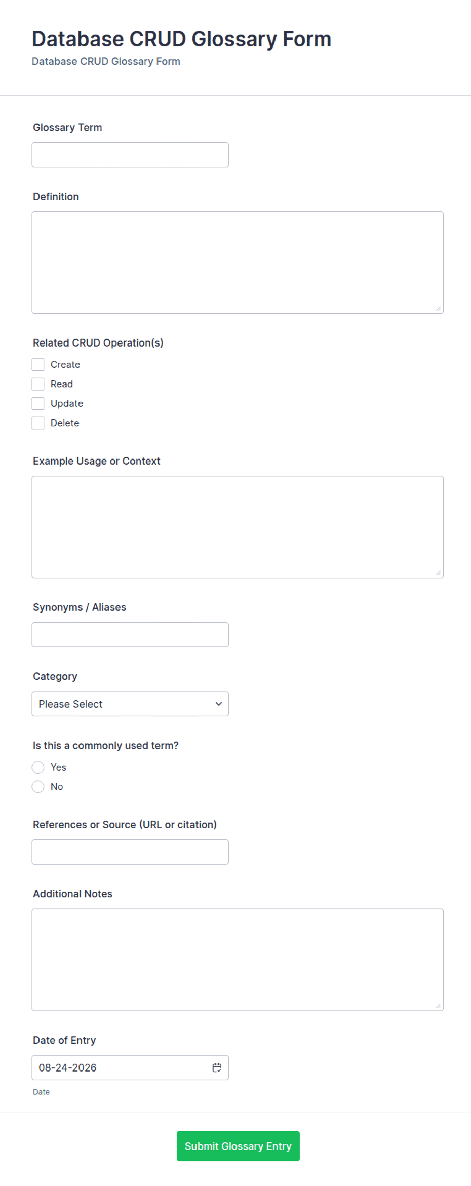 Database CRUD Glossary Form Template | Jotform