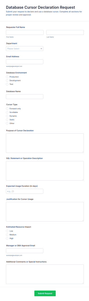 Database Cursor Declaration Request Form Template