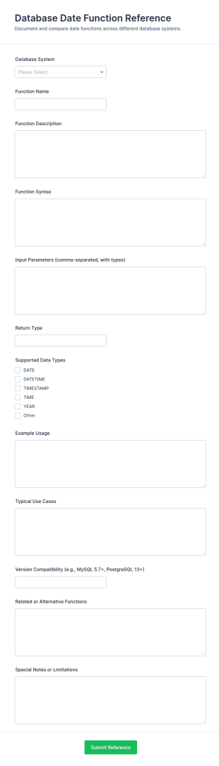 Database Date Function Reference Form Template