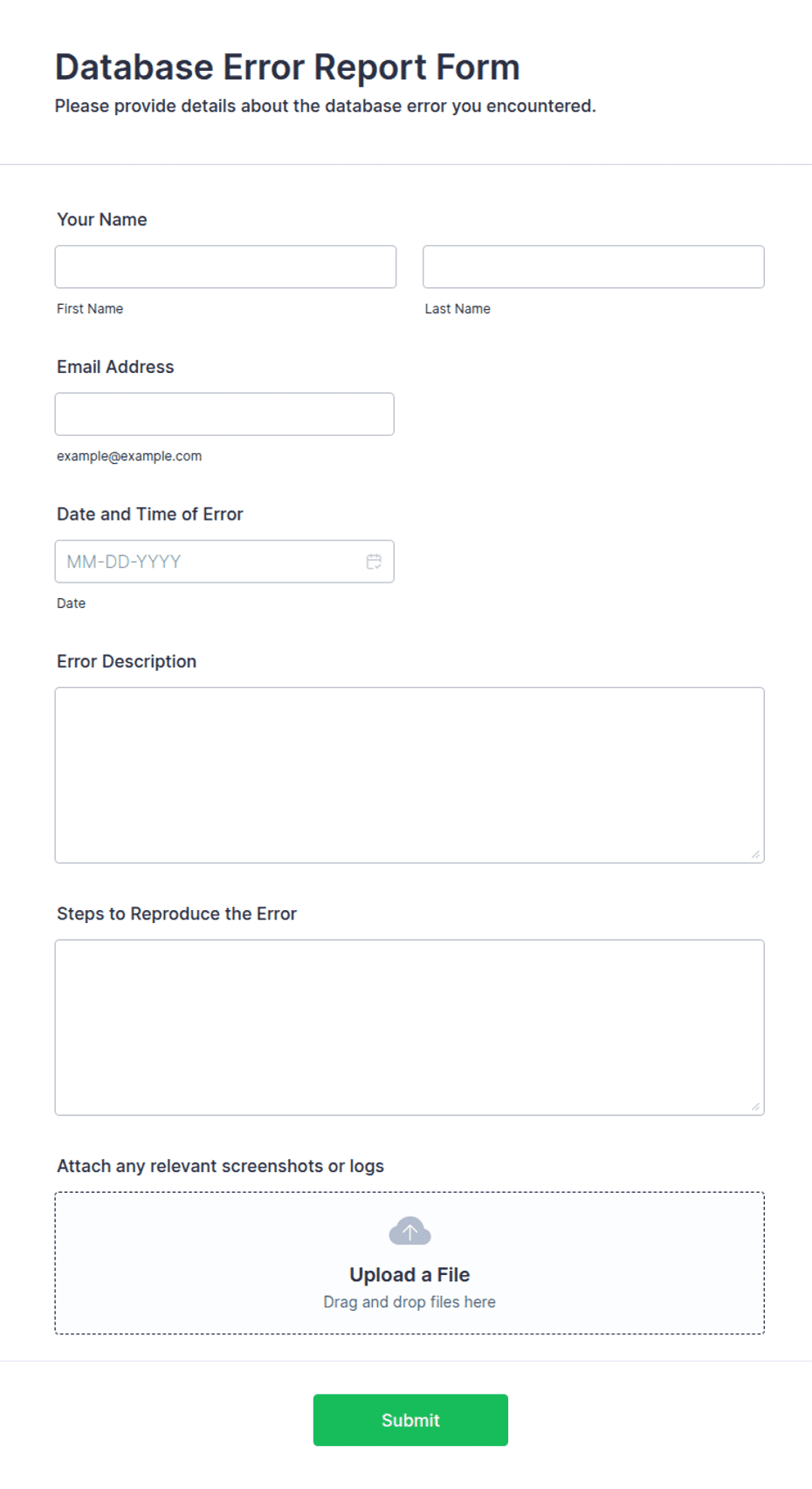 Database Error Report Form Template | Jotform