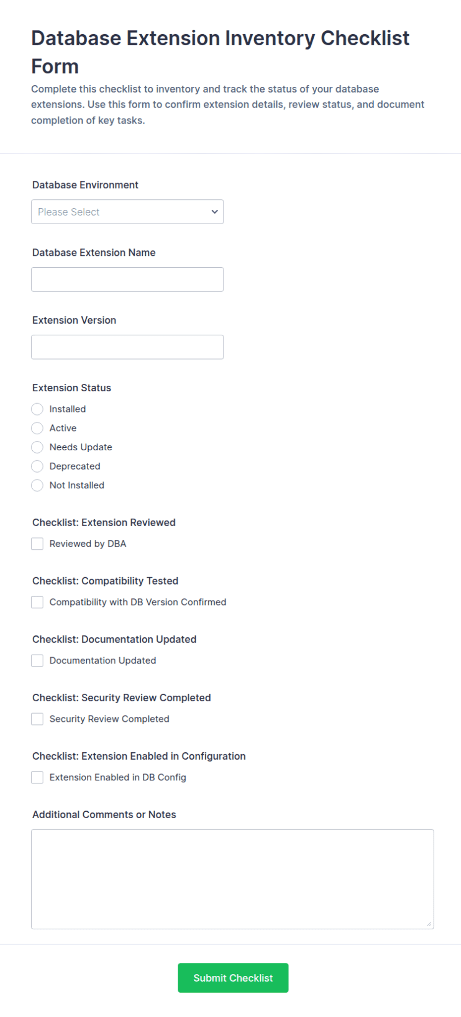 Database Extension Inventory Checklist Form Template | Jotform