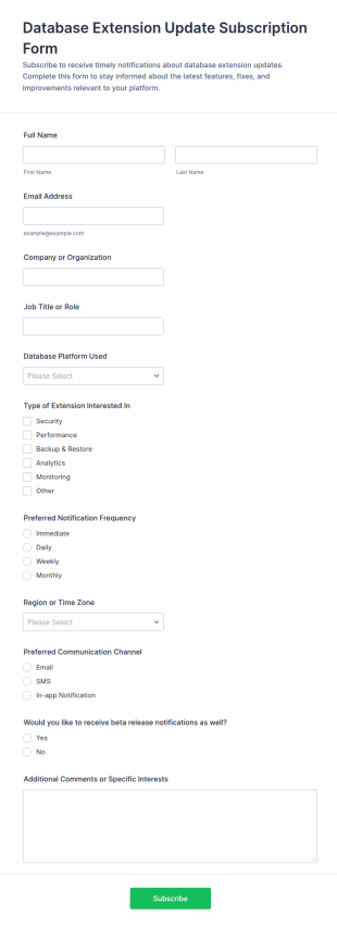 Database Extension Update Subscription Form Template