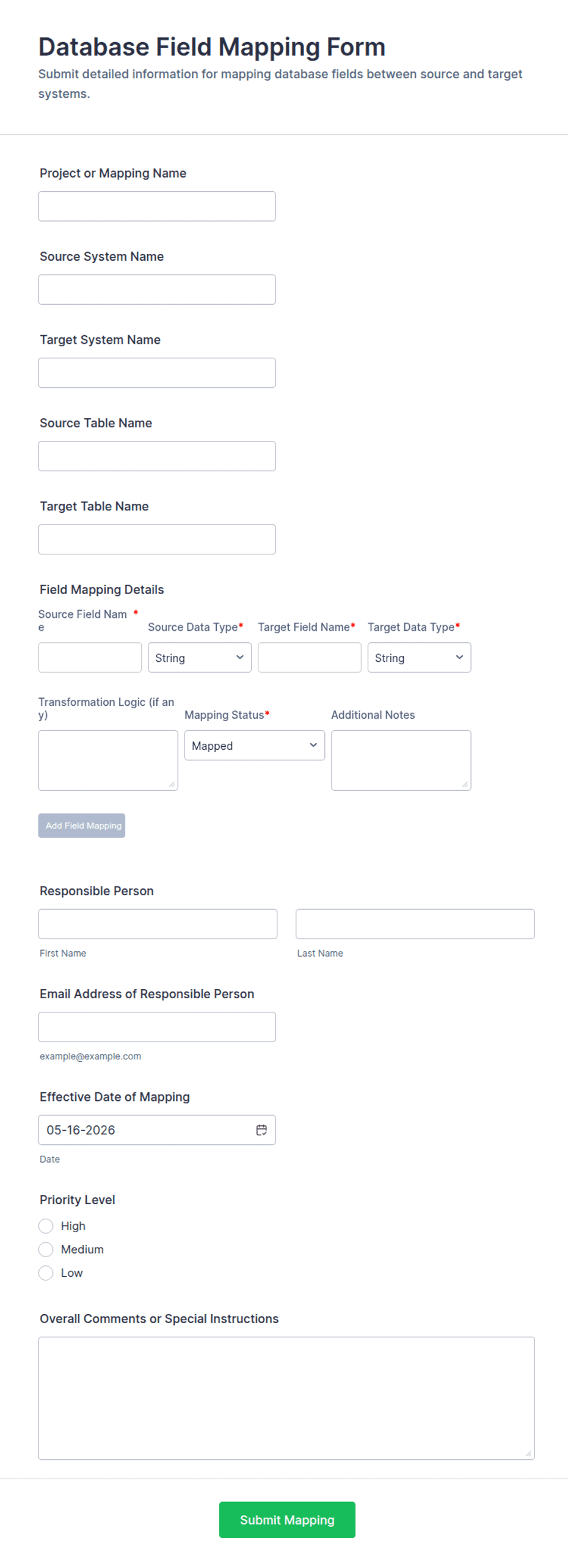 Database Field Mapping Form Template | Jotform