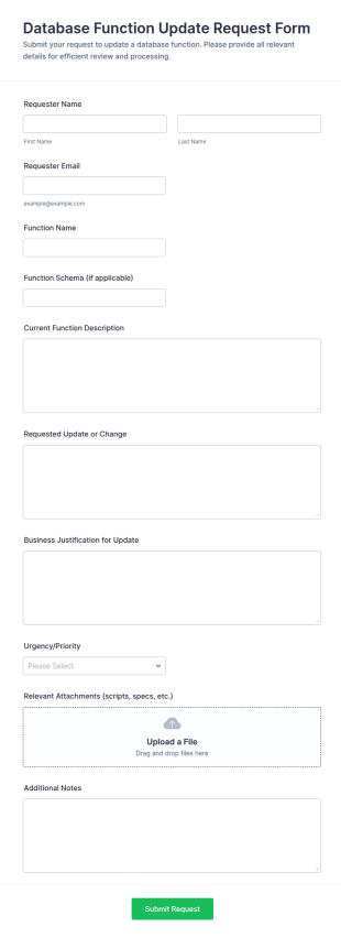 Database Function Update Request Form Template