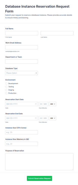 Database Instance Reservation Request Form Template