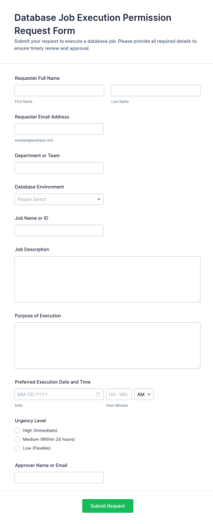 Database Job Execution Permission Request Form Template