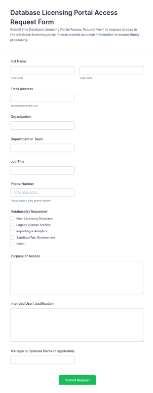 Database Licensing Portal Access Request Form Template