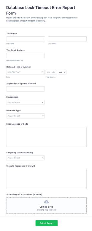 Database Lock Timeout Error Report Form Template