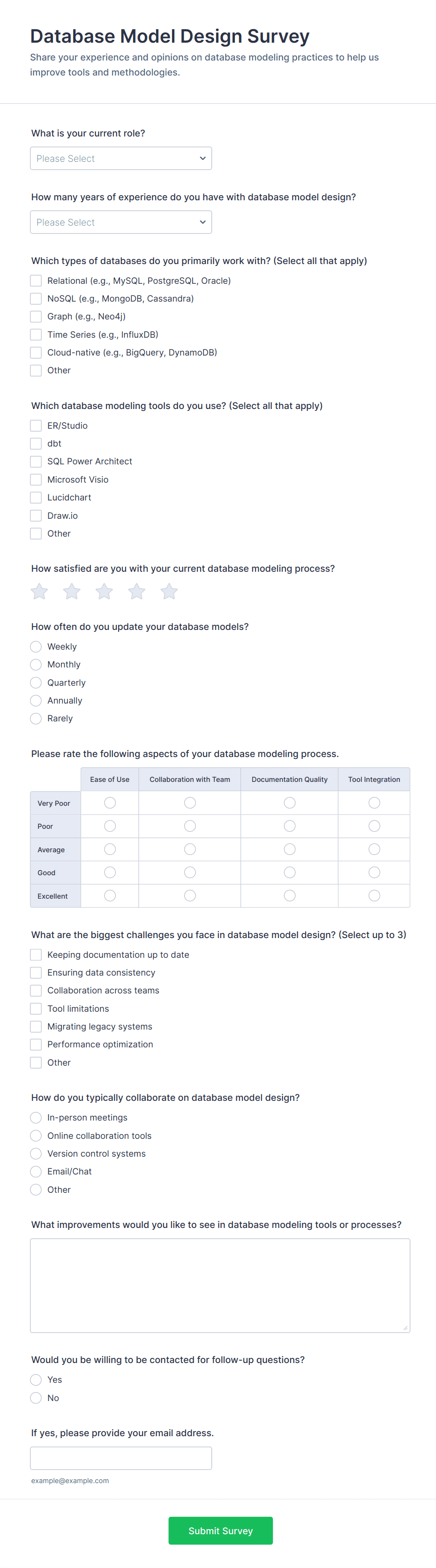 Database Model Design Survey Form Template | Jotform