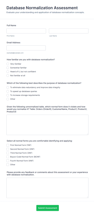 Database Normalization Assessment Form Template