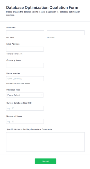 Database Optimization Quotation Form Template