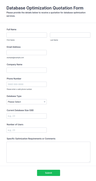 Database Optimization Quotation Form Template