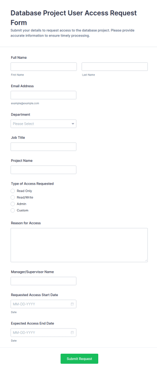 Database Project User Access Request Form Template