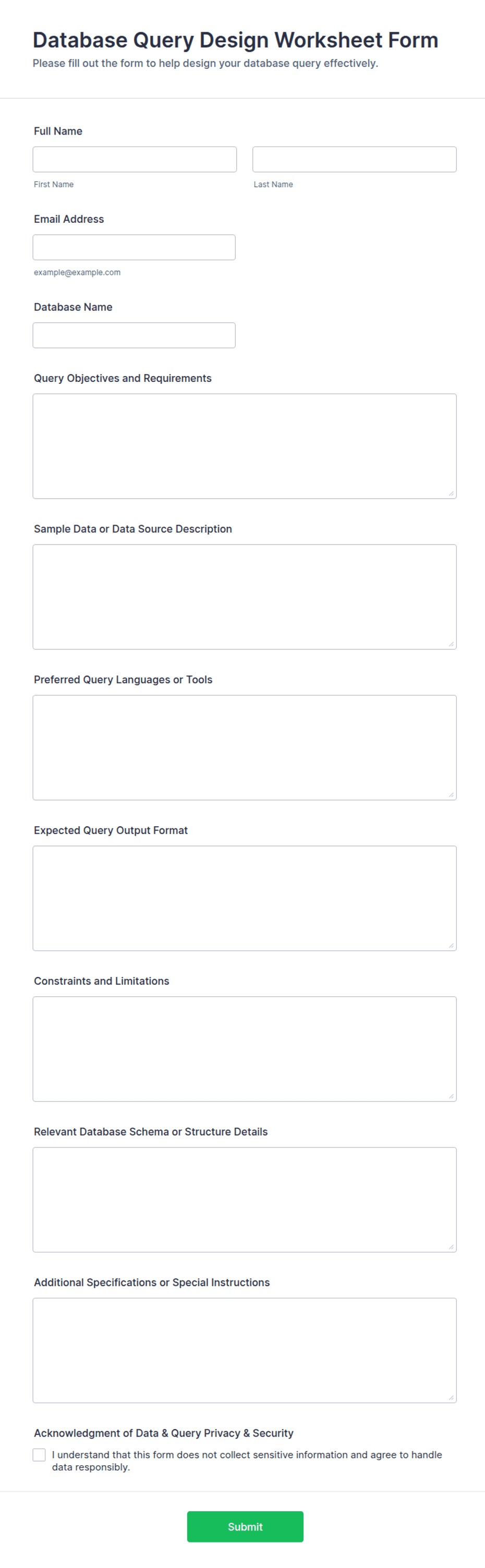 Data Query Form Example Database Query Design Worksheet Form Template | Jotform
