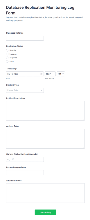 Database Replication Monitoring Log Form Template