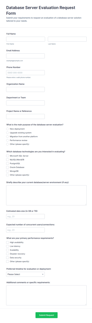 Database Server Evaluation Request Form Template