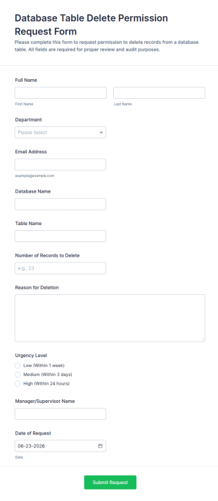 Database Table Delete Permission Request Form Template
