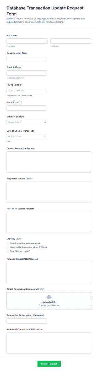 Database Transaction Update Request Form Template