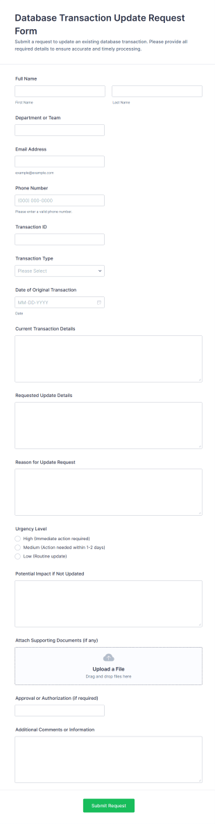 Database Transaction Update Request Form Template
