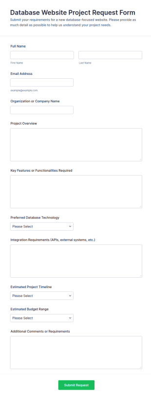 Database Website Project Request Form Template